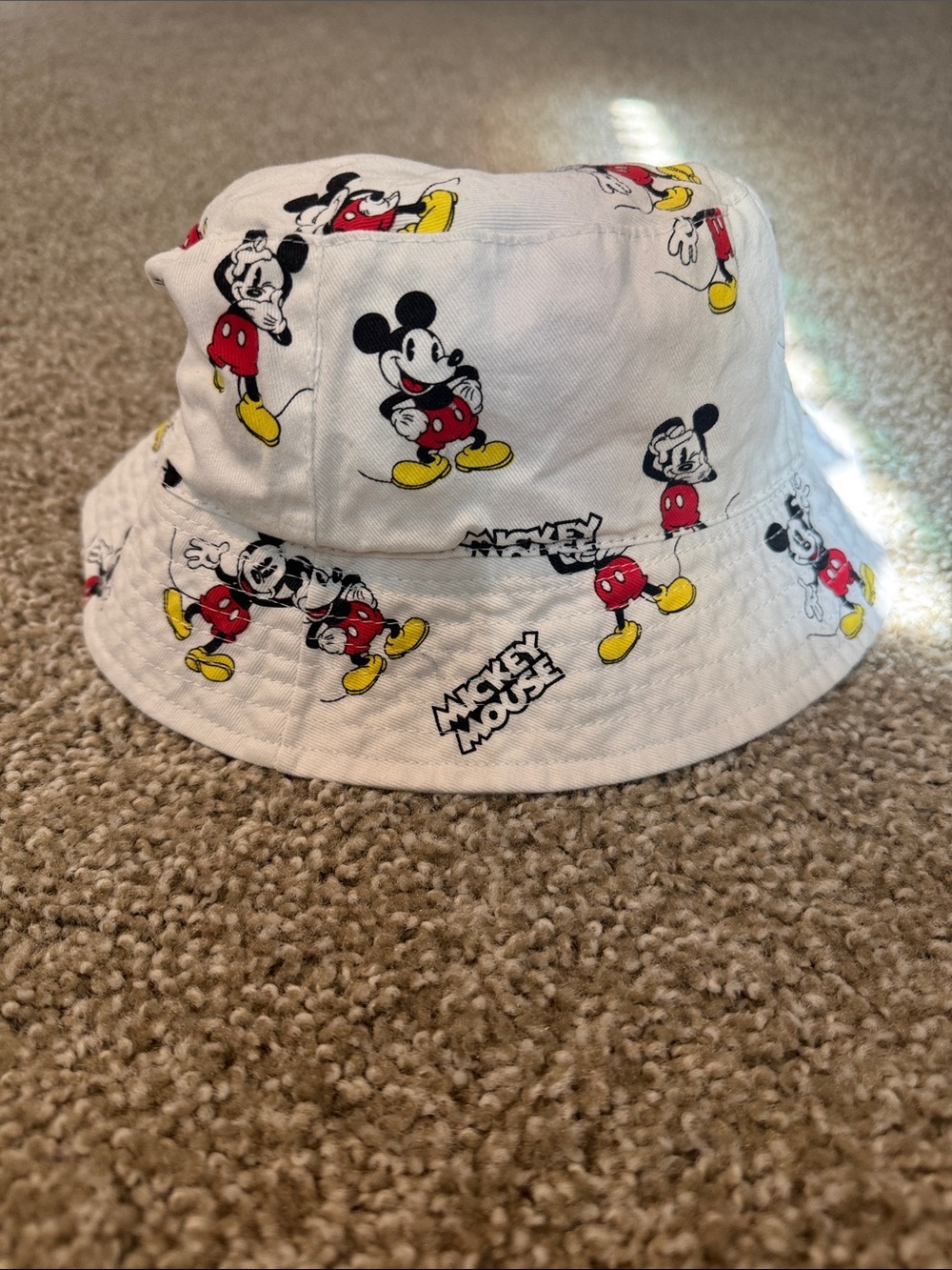 Disney Kids Mickey Mouse White Bucket Hat with Red and Yellow Accents